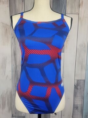 Arena Spider MaxLife Challenge Back Blue Red One Piece Training Swimsuit Size 36